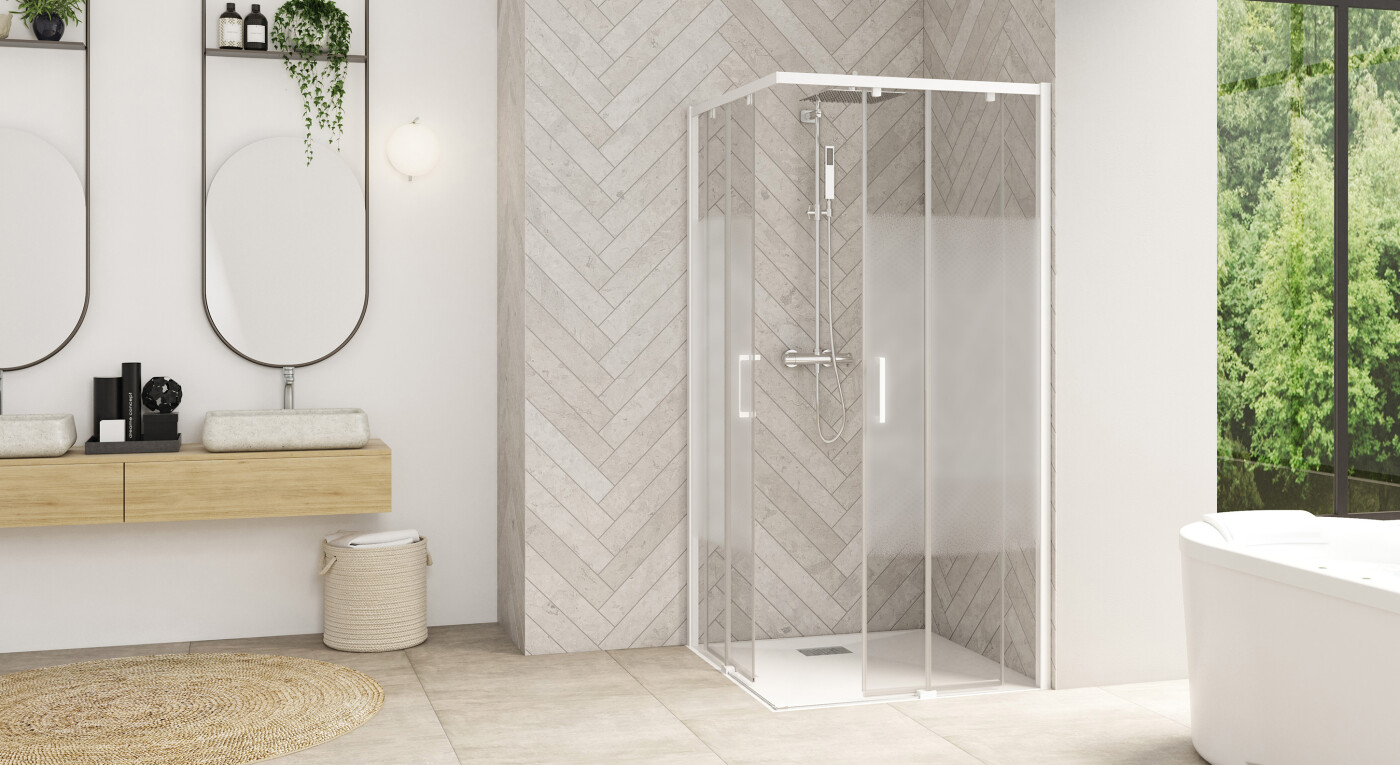 Smart Design A/C sans seuil - profilé blanc - verre sérigraphié - 2900x1585