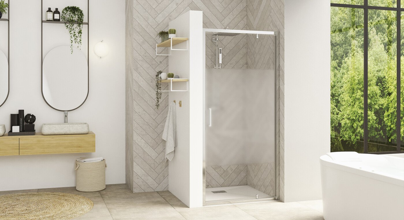 Smart Design P avec seuil - profilé chromé - verre sérigraphié - 2900x1585