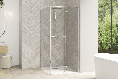 Smart Design S sans seuil +F - listing - profilé chromé - verre transparent - 770x520