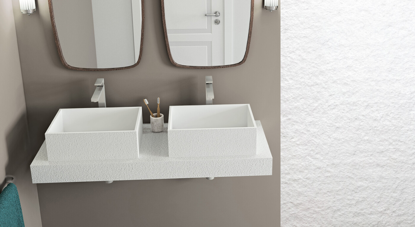 Plan de toilette Moon - blanc - vasques rectangulaires - 2900x1585