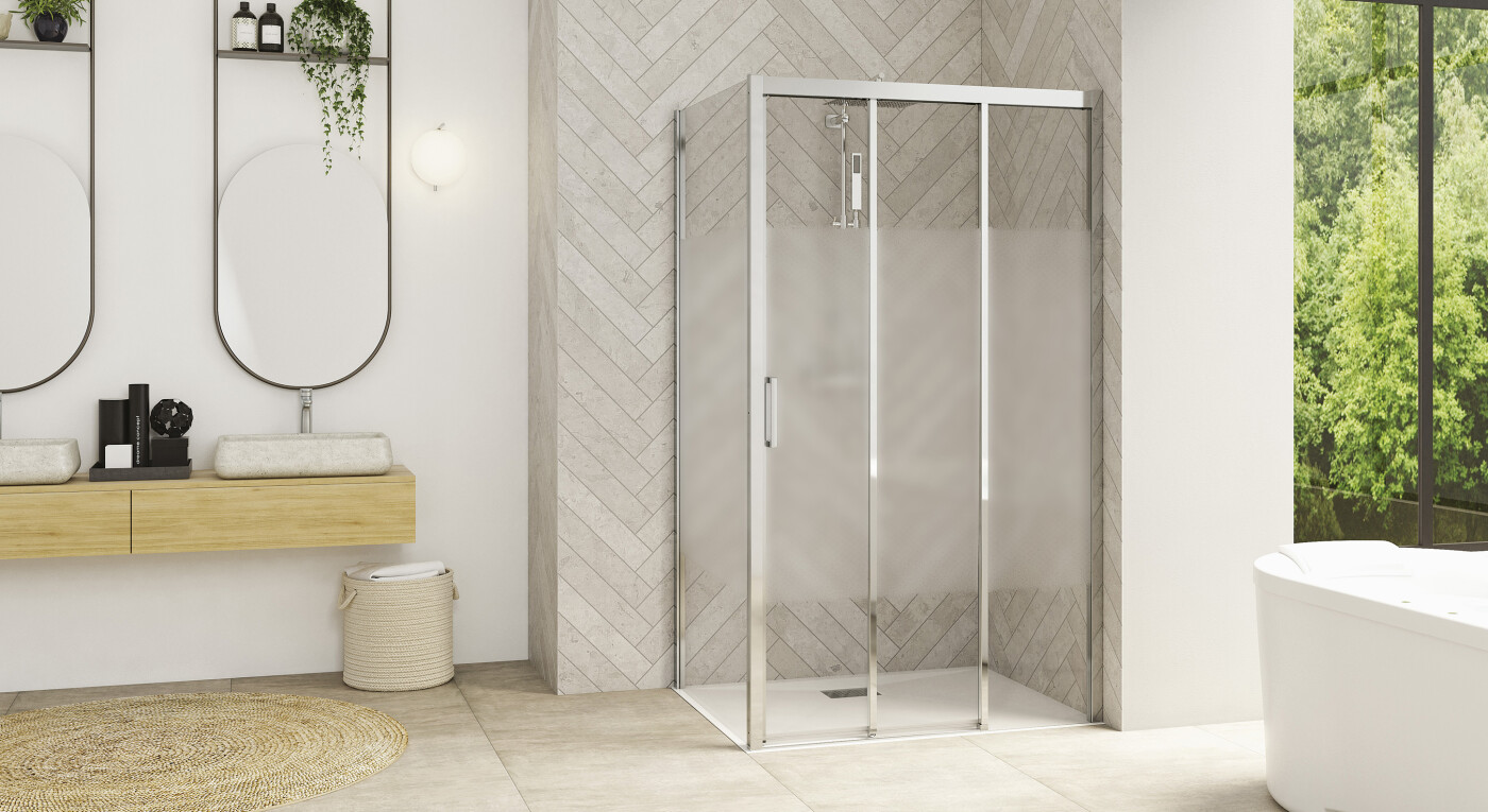 Smart Design 3V sans seuil +F - profilé chromé - verre sérigraphié - 2900x1585