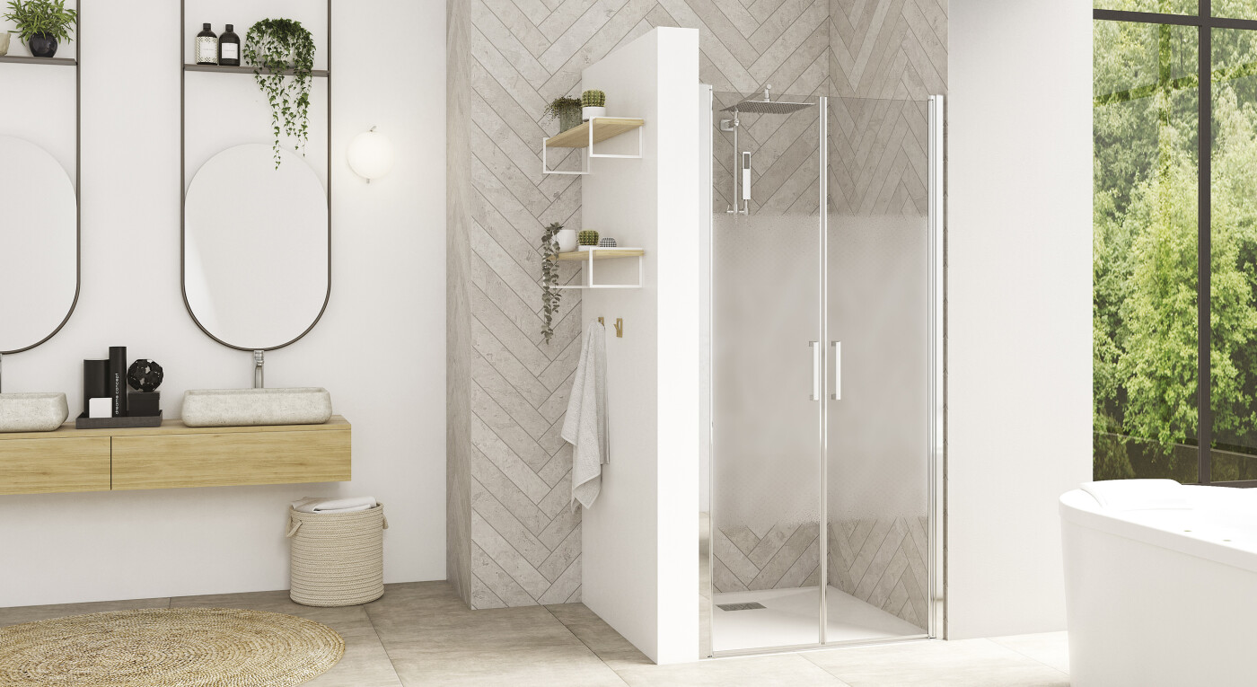 Smart Design 2P sans seuil - profilé chromé - verre cosmos - 2900x1585