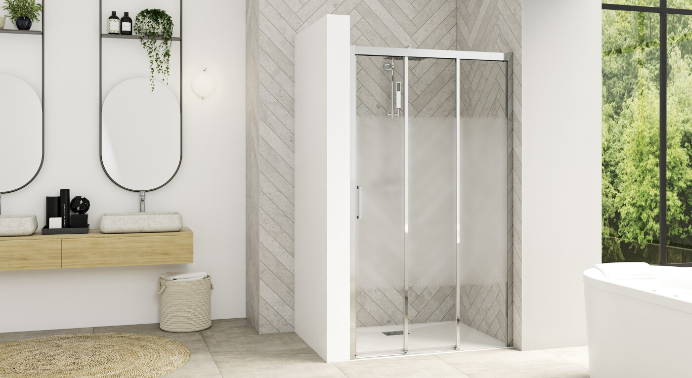 Smart Design 3V sans seuil - profilé chromé - verre sérigraphié - 2900x1585