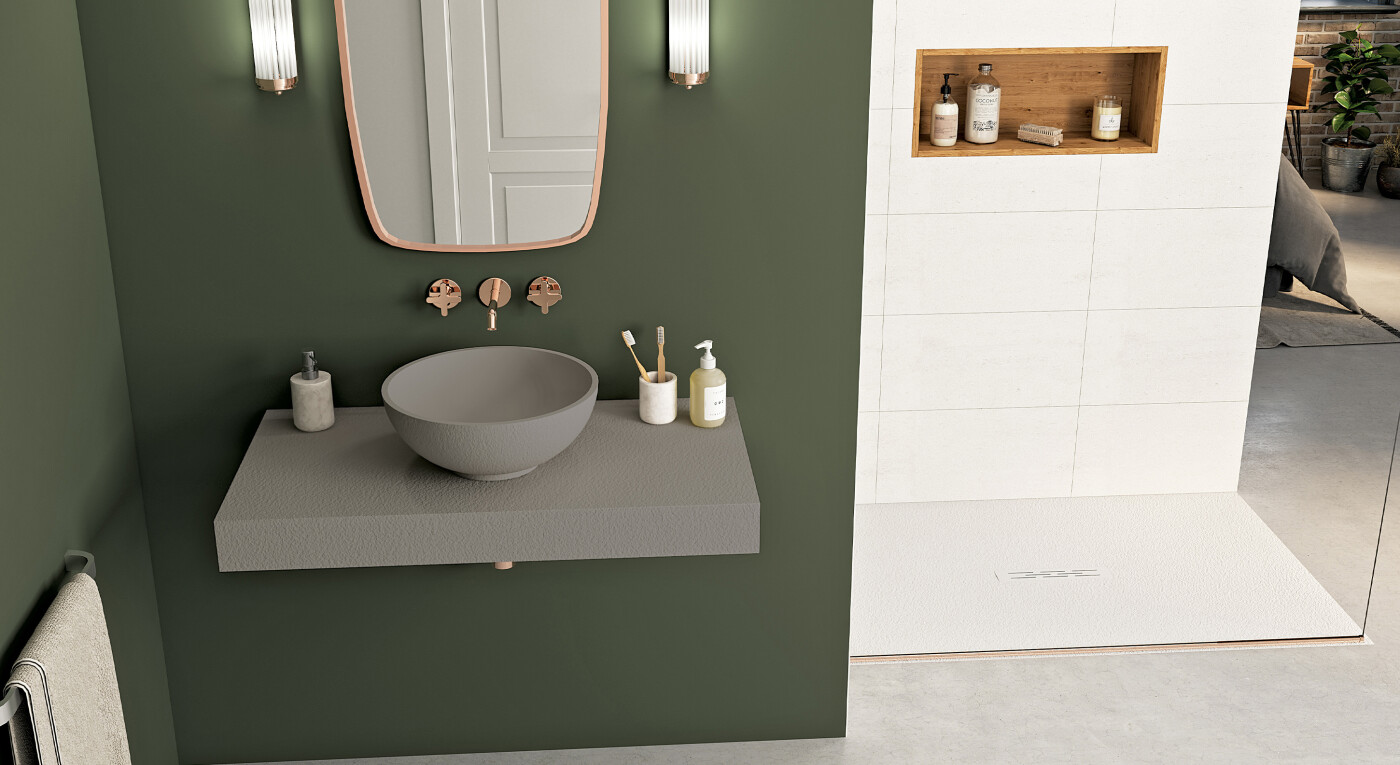 Plan de toilette Moon - gris béton - vasque ronde - Kinemoon Style - 2900x1585
