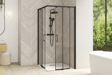 Smart Design A/C sans seuil - listing - profilé noir grainé - verre transparent - 770x520