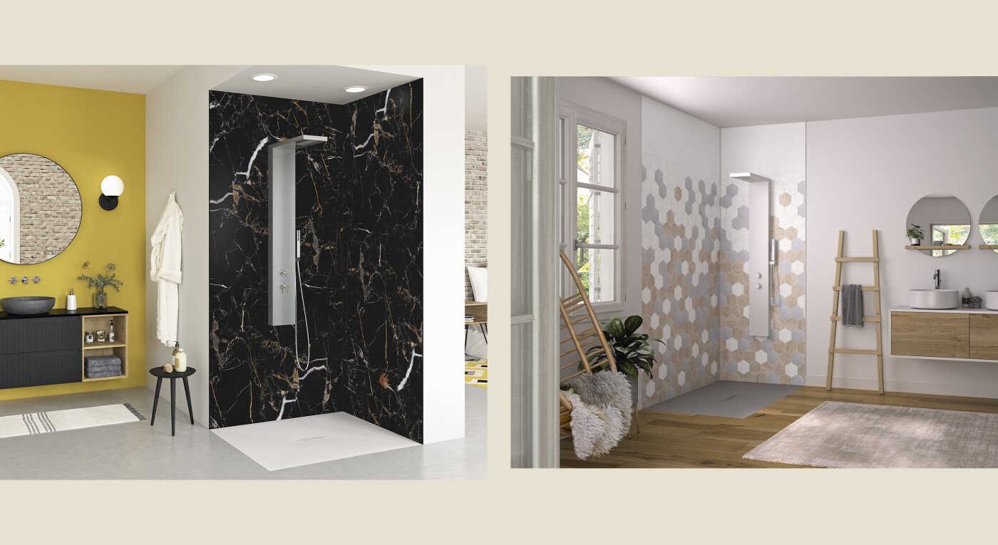 Kinewall Design - marbre noir et or - tomettes trilogy - 2900x1585