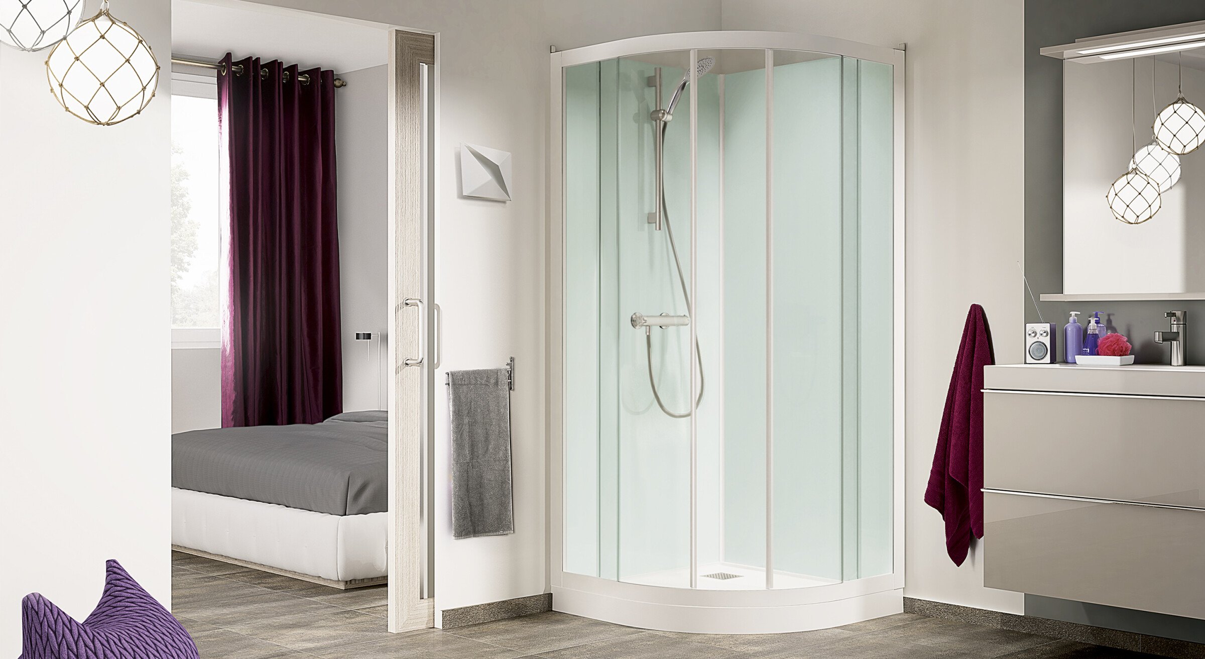 Kineprime Glass R80/R90 Cabine de douche 1/4 de rond Kinedo