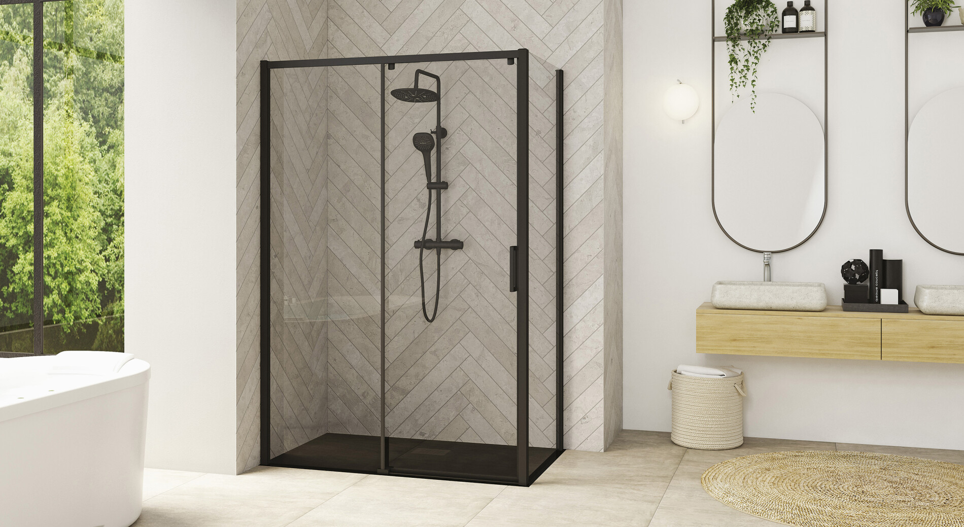 Smart Design C sans seuil +F Paroi de douche d’angle coulissante Kinedo