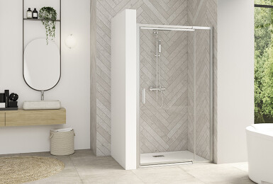 Smart Design P Extensible avec seuil - profilé chromé - verre transparent - listing