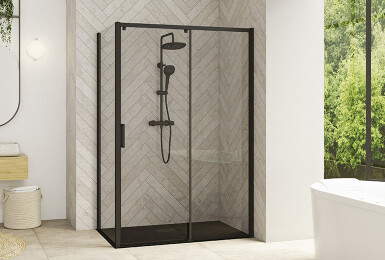 Smart Design C sans seuil +F - listing - profilé noir grainé - verre transparent - 770x520