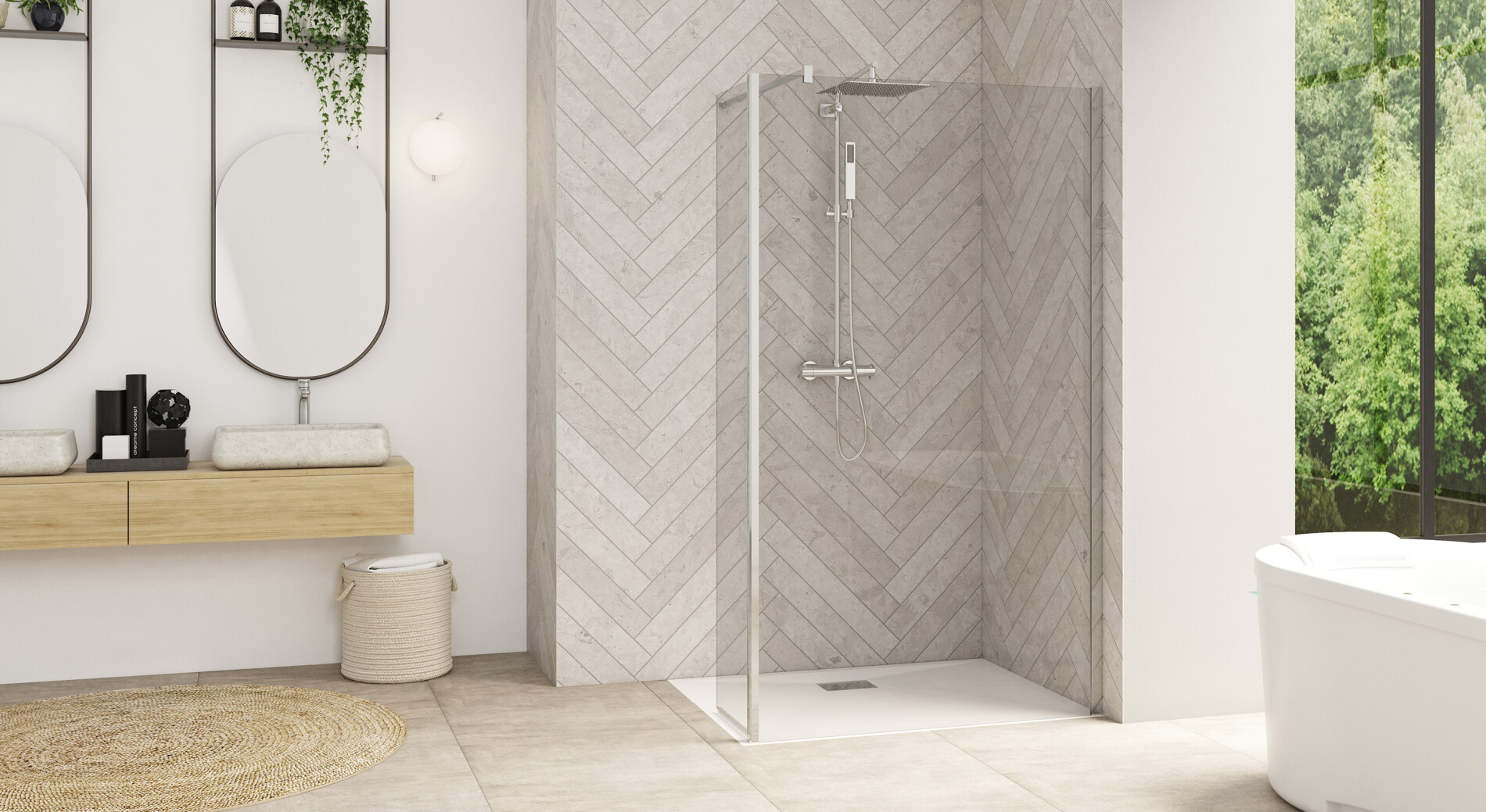Smart Design Volet Duo Volet pivotant pour espace douche ouvert Kinedo