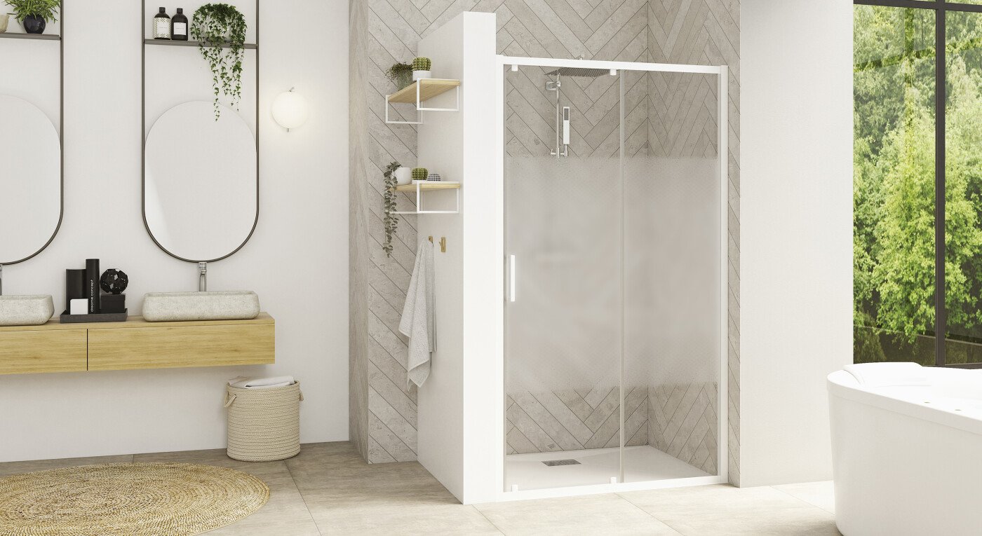 Smart Design C avec seuil - profilé blanc - verre sérigraphié - 2900x1585