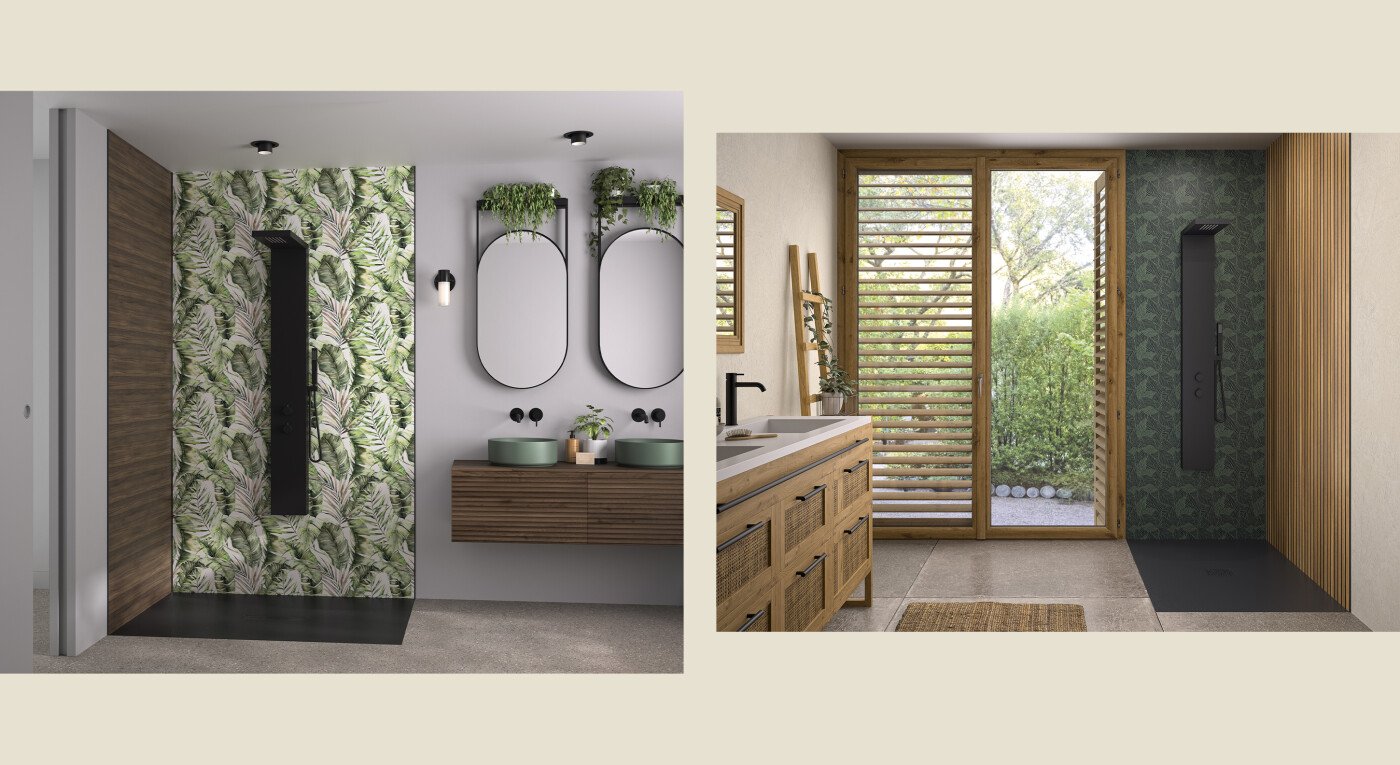Kinewall Design - bananiers - noyer - vert exotica - claustra vertical - 2900x1585