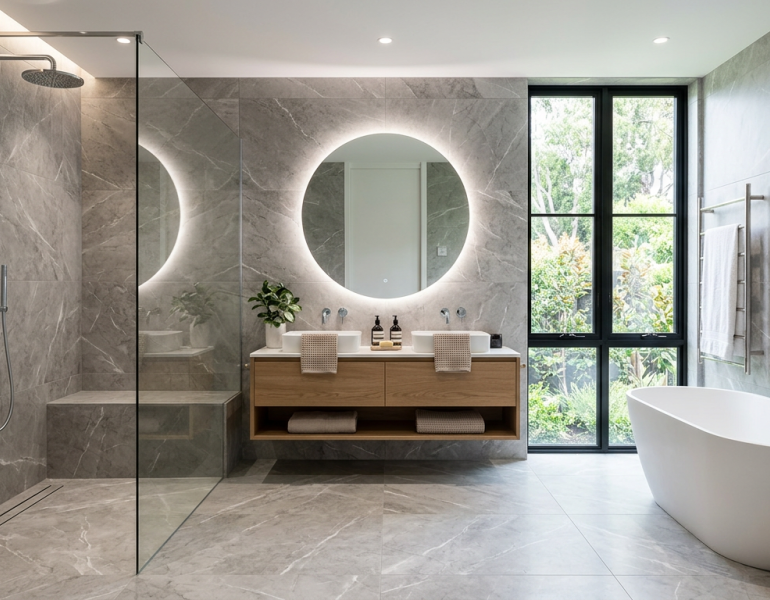 salle de bain marbre gris