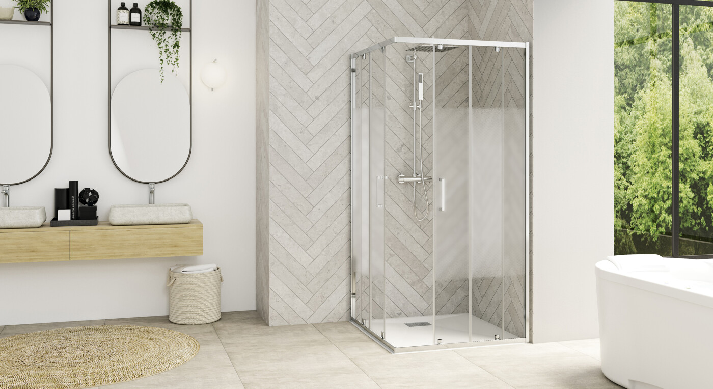 Smart Design A/C avec seuil - profilé chromé - verre sérigraphié - 2900x1585