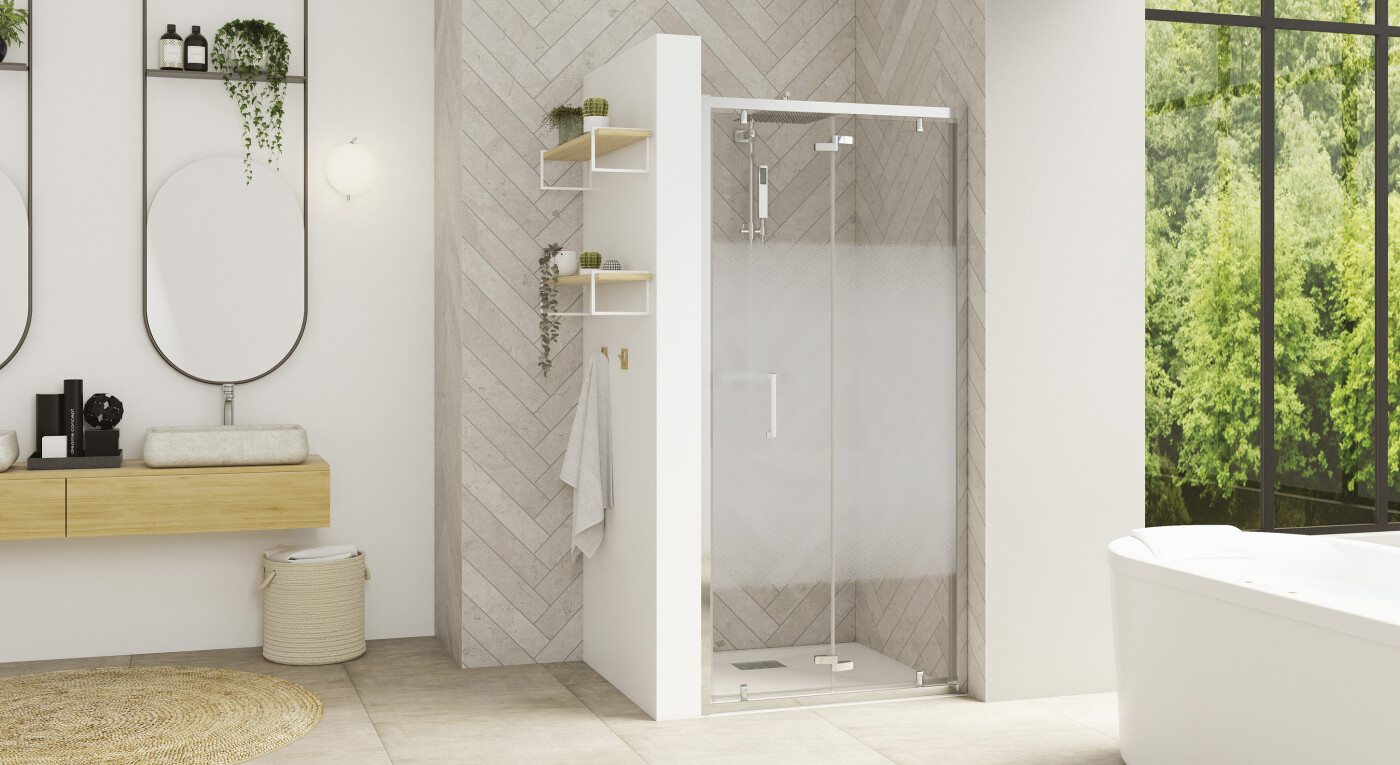 Smart Design S avec seuil - profilé chromé - verre cosmos - 2900x1585