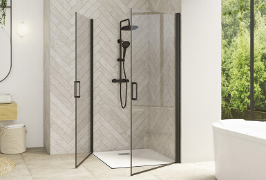 Smart Design A/P sans seuil - listing - profilé noir grainé - verre transparent - 770x520