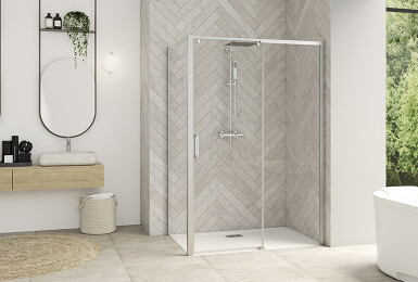 Smart Design C Extensible sans seuil +F - profilé chromé - verre transparent - listing