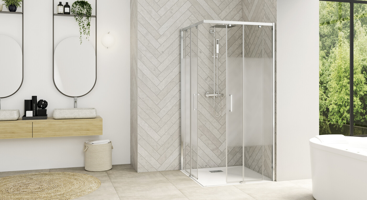 Smart Design A/C sans seuil - profilé chromé - verre sérigraphié - 2900x1585