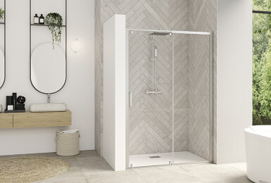 Smart Design C Extensible avec seuil - profilé chromé - verre transparent - listing