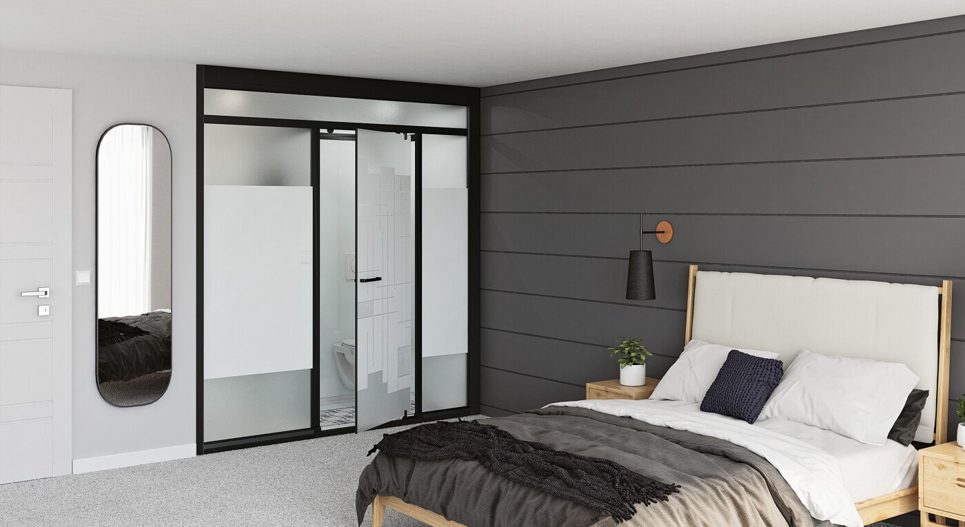 Modulo XL Luxe - en niche - profilé noir - verre blanc - 2900x1585