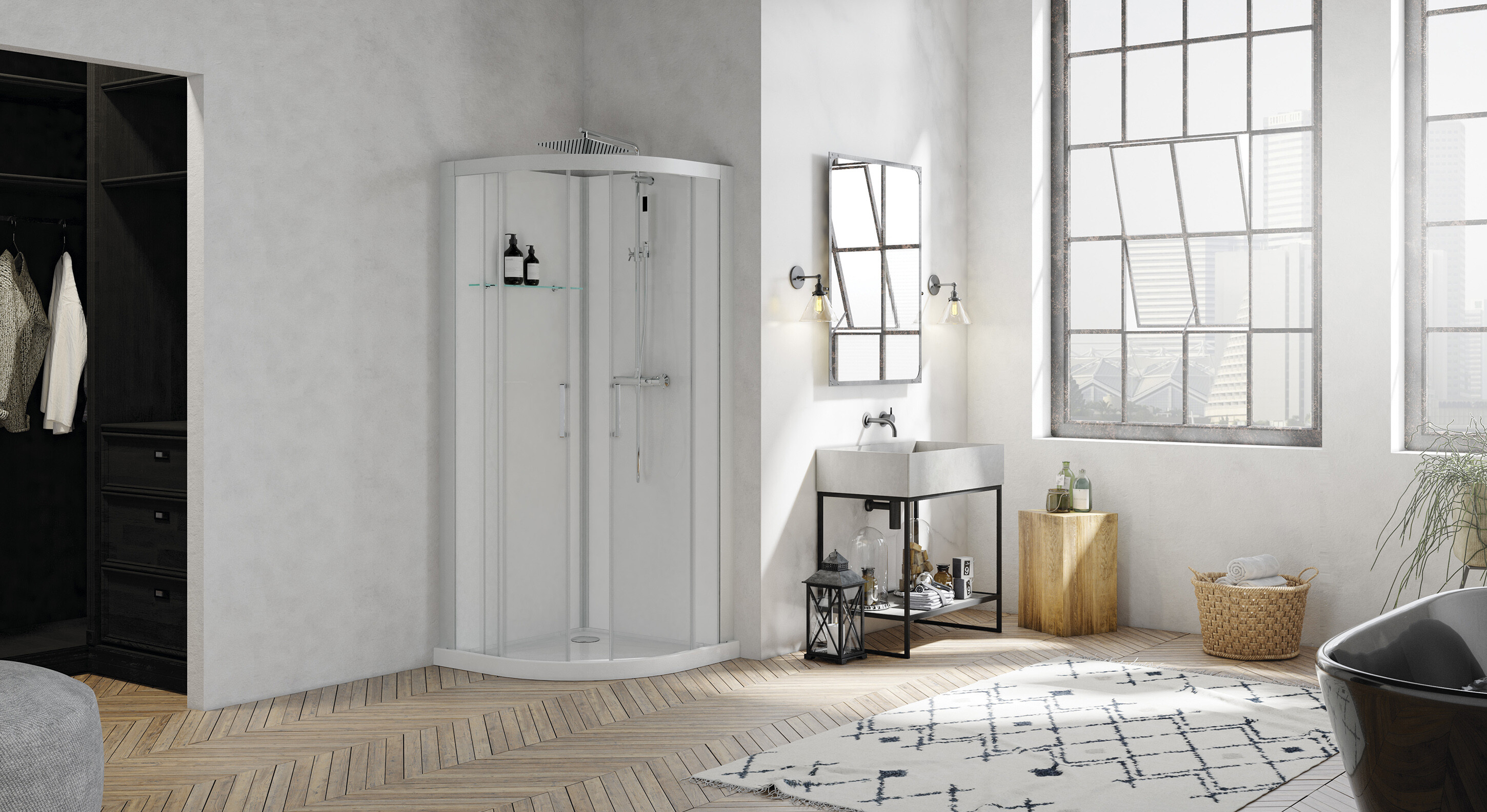 Brooklyn R90 cabine de douche ¼ de rond 90 cm Kinedo