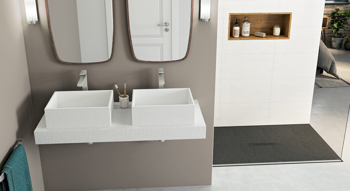 Plan de toilette Moon - blanc - vasques rectangulaires - Kinemoon Style - 2900x1585
