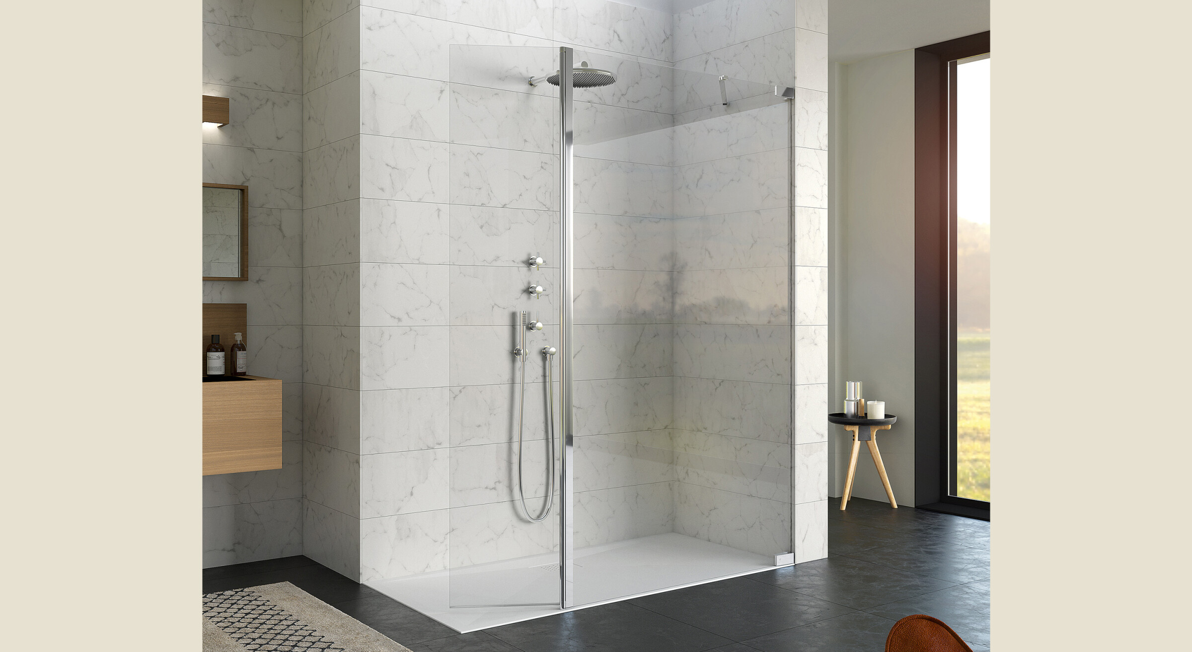 Kinequartz équerres Duo Paroi de douche volet pivotant |Kinedo