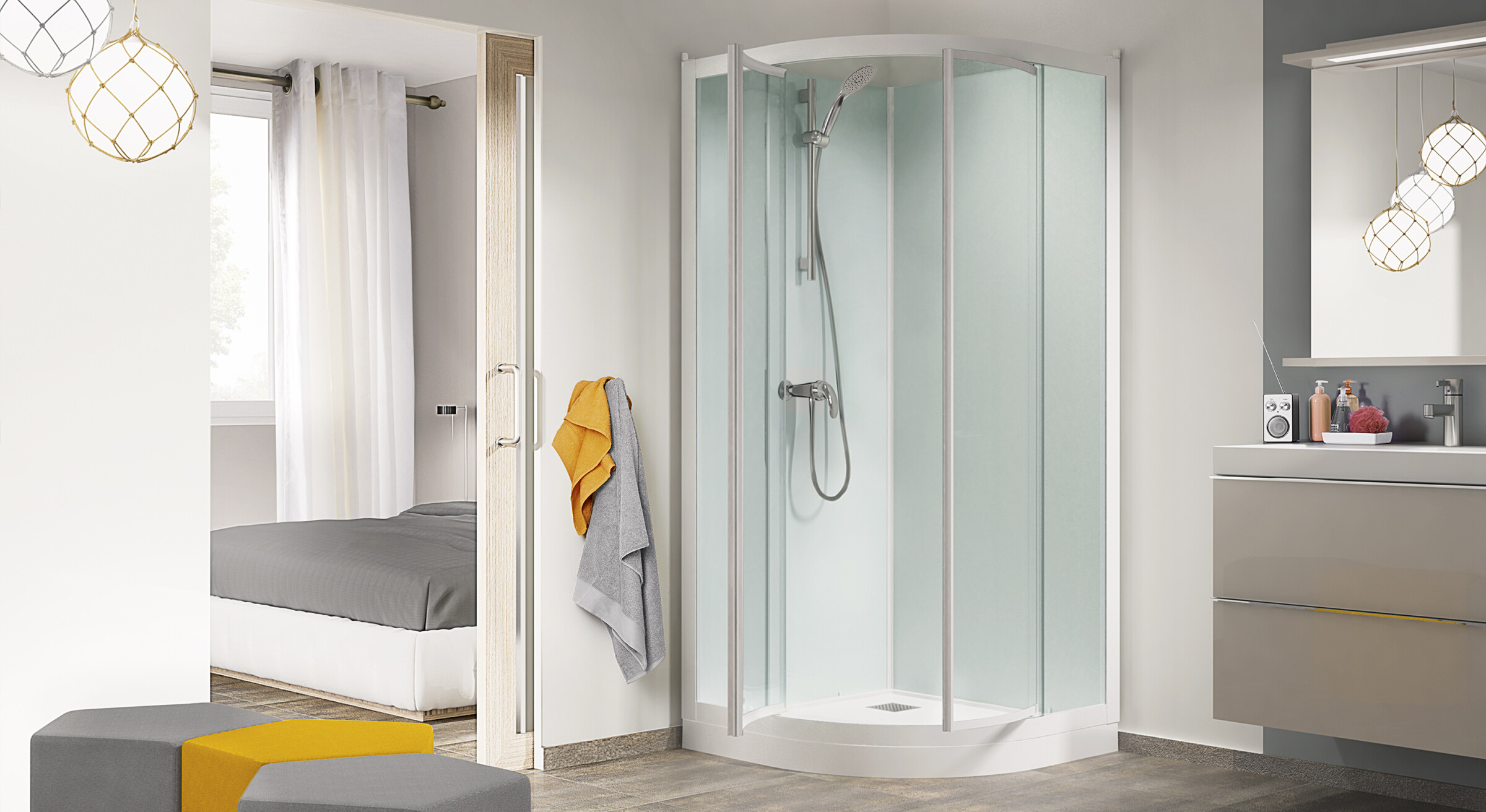 Kineprime Glass R80/R90 Cabine de douche 1/4 de rond Kinedo