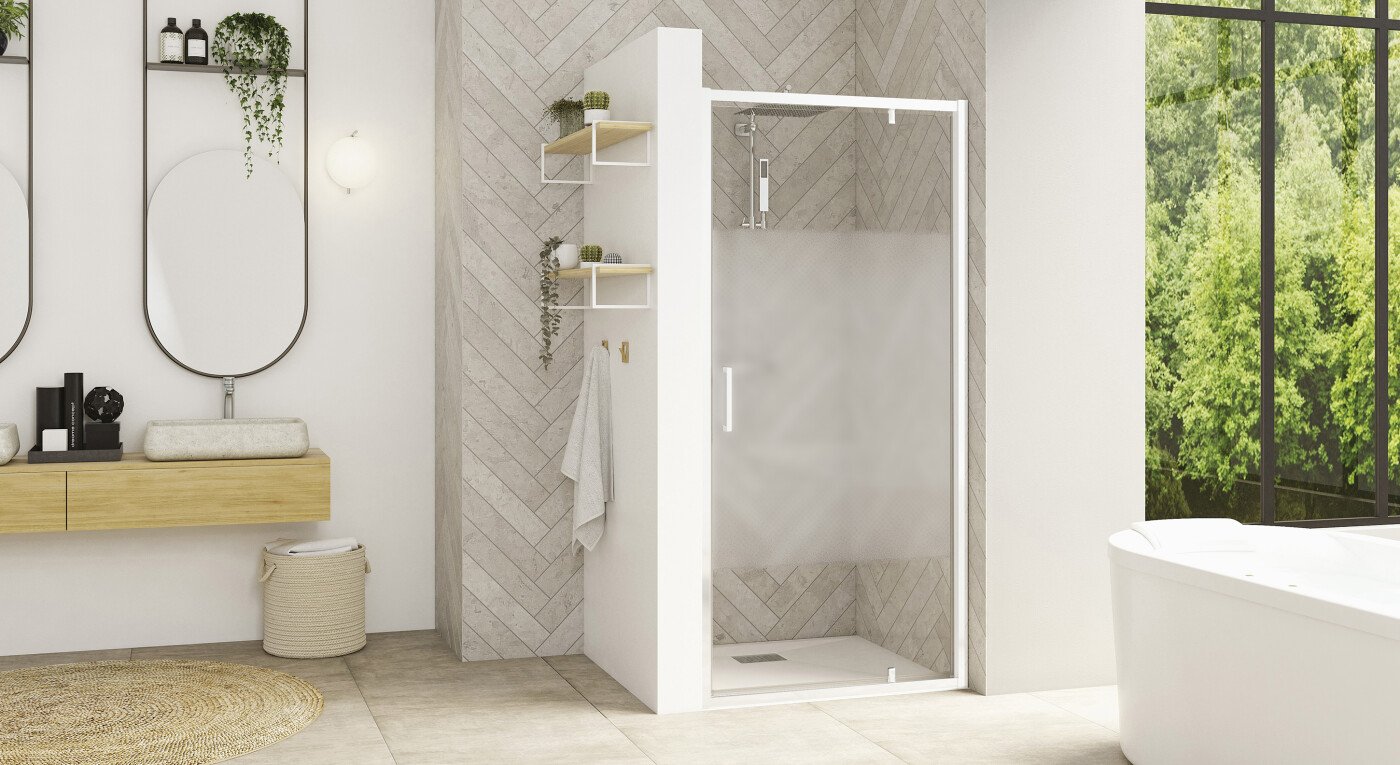 Smart Design P avec seuil - profilé blanc - verre sérigraphié - 2900x1585