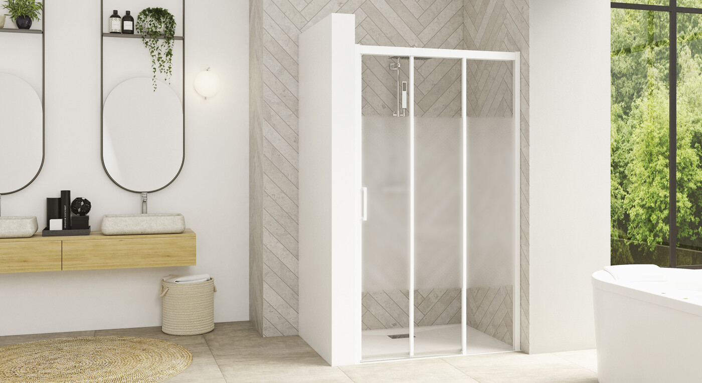 Smart Design 3V sans seuil - profilé blanc - verre sérigraphié - 2900x1585