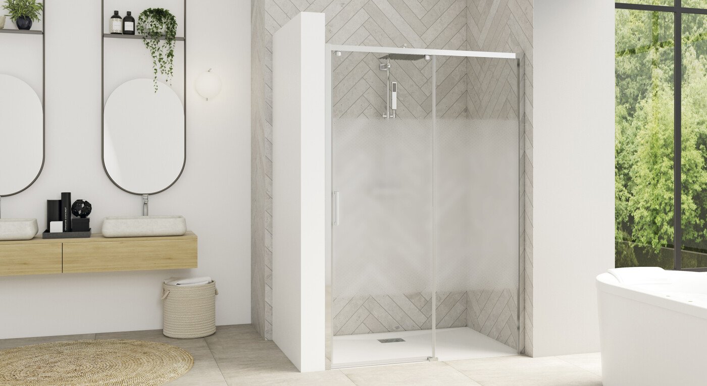 Smart Design C sans seuil - profilé chromé - verre sérigraphié - 2900x1585