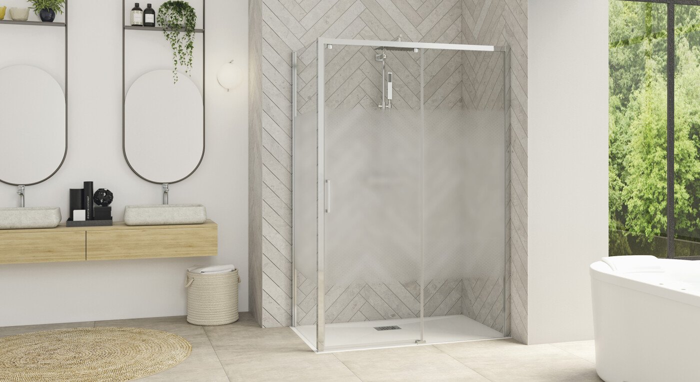 Smart Design C sans seuil +F - profilé chromé - verre sérigraphié - 2900x1585