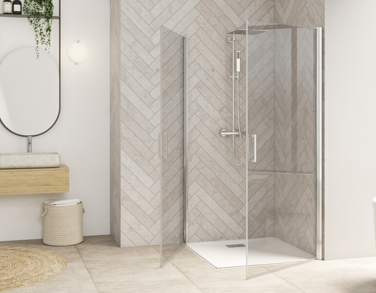 Smart Design A/P sans seuil - profilé chromé - verre transparent - 2900x1585