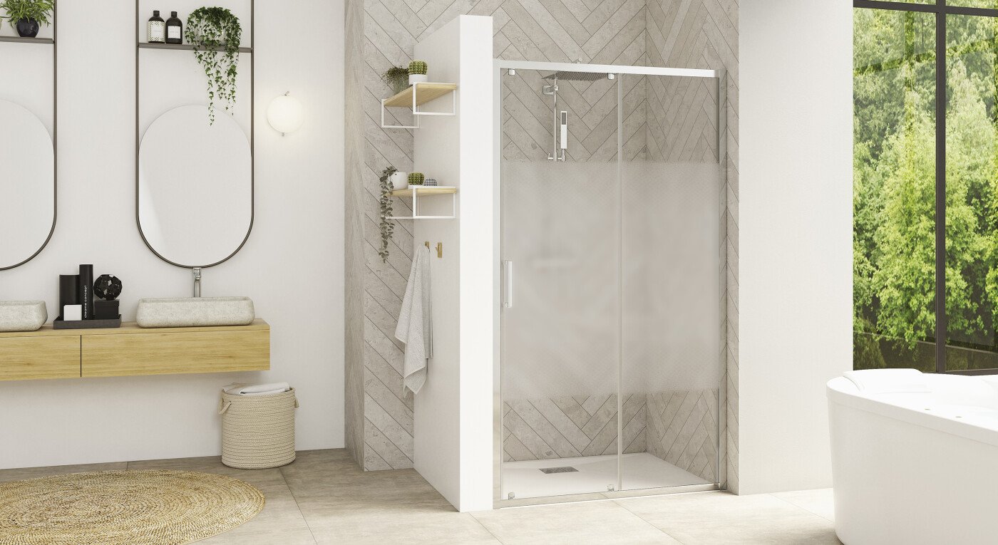 Smart Design C avec seuil - profilé chromé - verre sérigraphié - 2900x1585