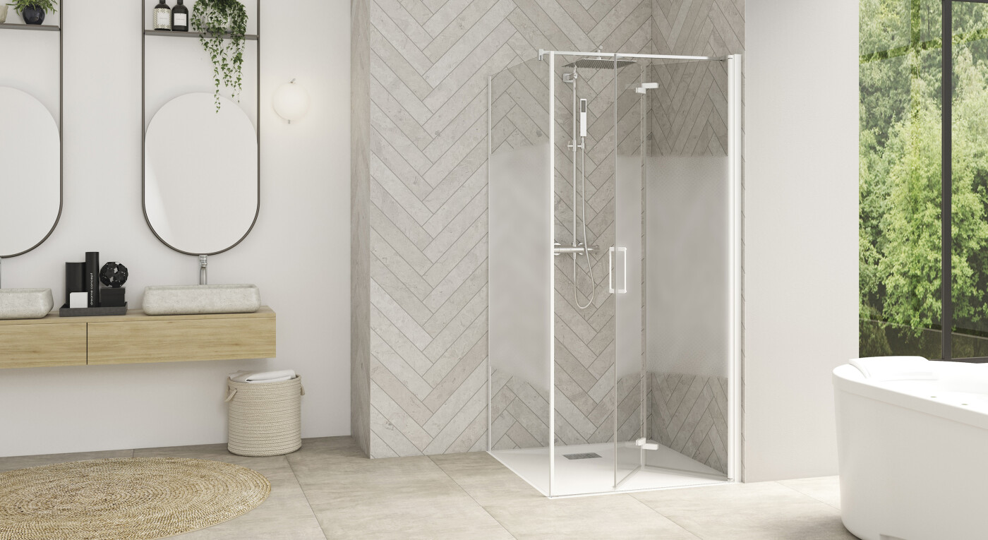 Smart Design S sans seuil +F - profilé blanc - verre cosmos - 2900x1585