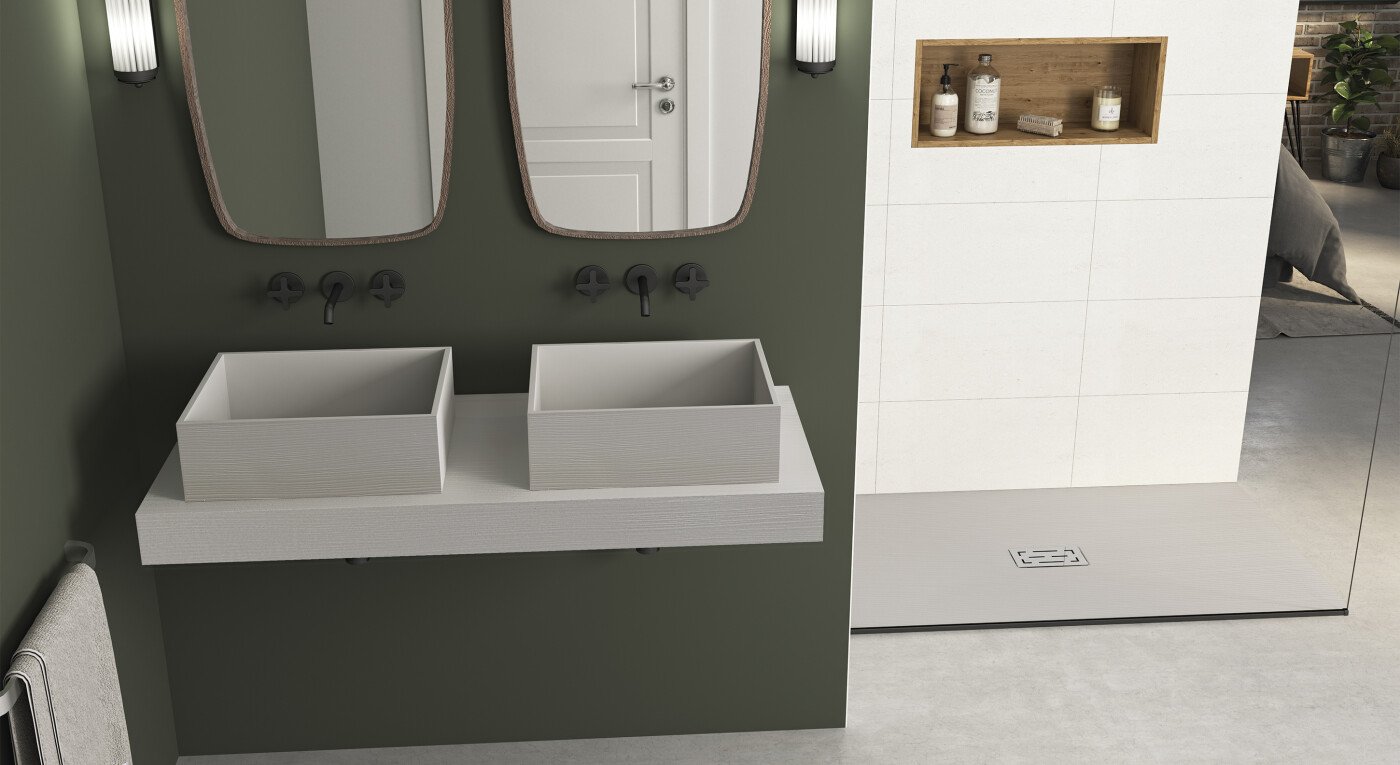 Plan de toilette Wood - lin - vasques rectangulaires - Kinewood - 2900x1585