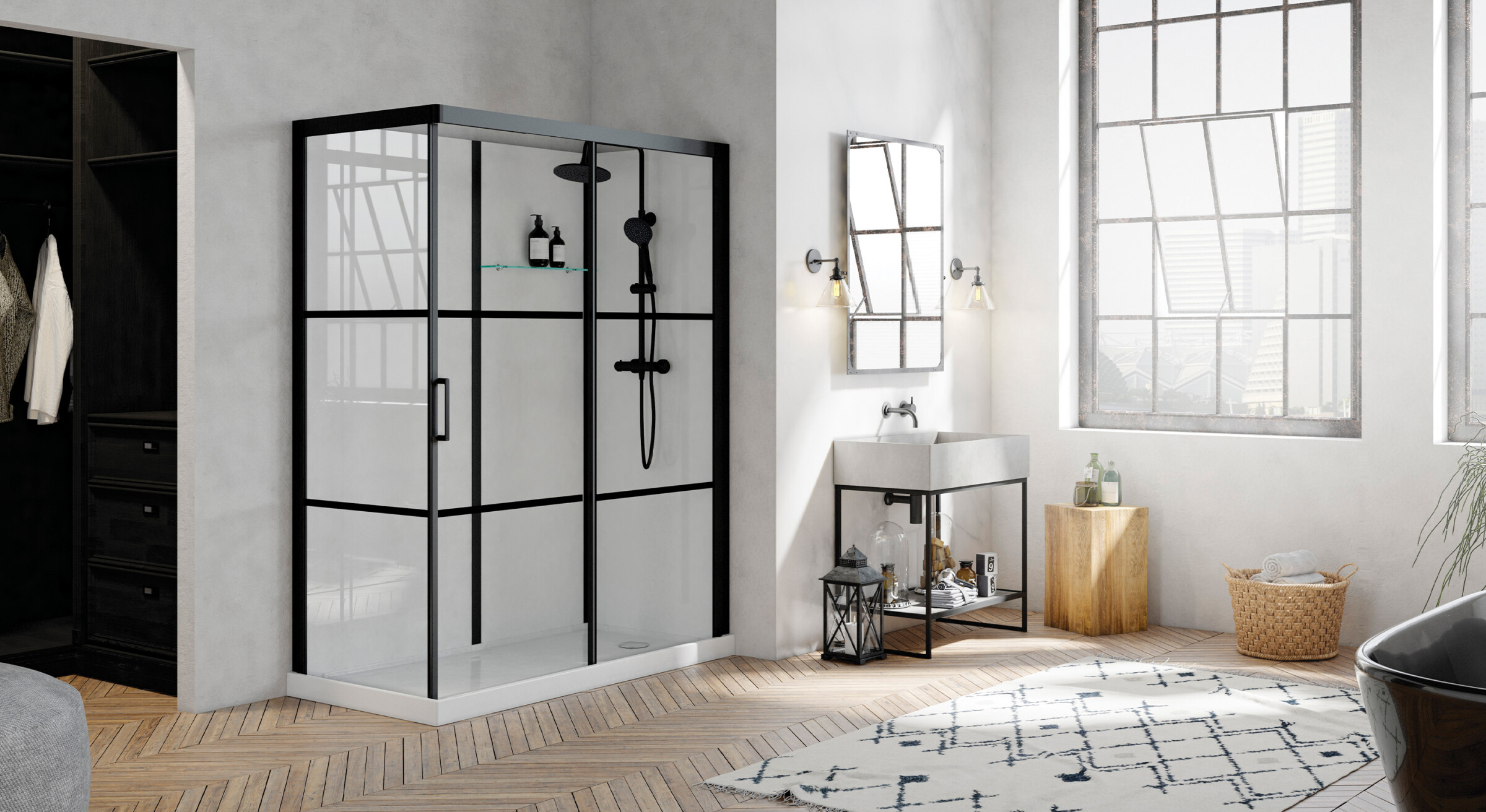 Cabine de douche Brooklyn factory rectangulaire Kinedo