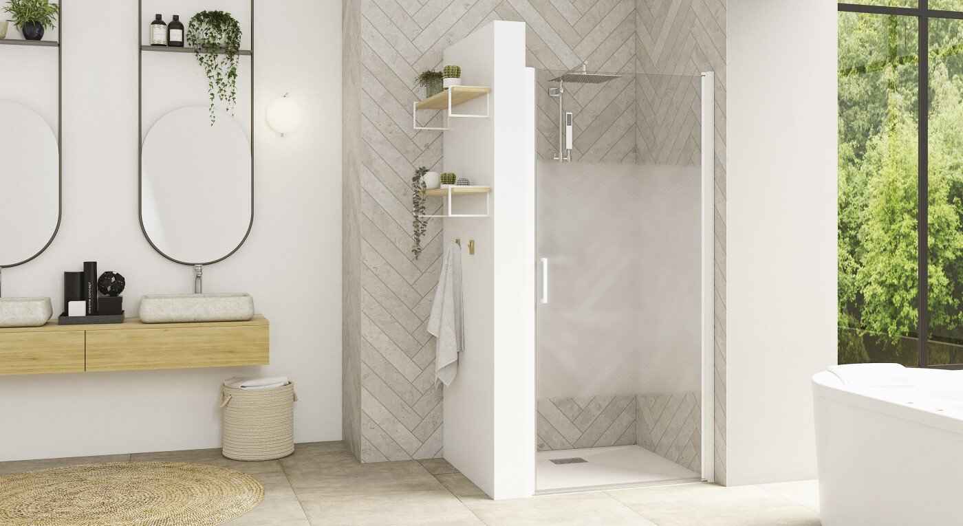 Smart Design P sans seuil - profilé blanc - verre sérigraphié - 2900x1585