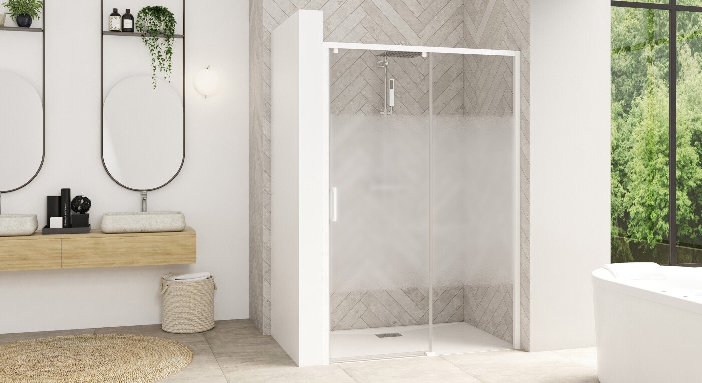 Smart Design C sans seuil - profilé blanc - verre sérigraphié - 2900x1585