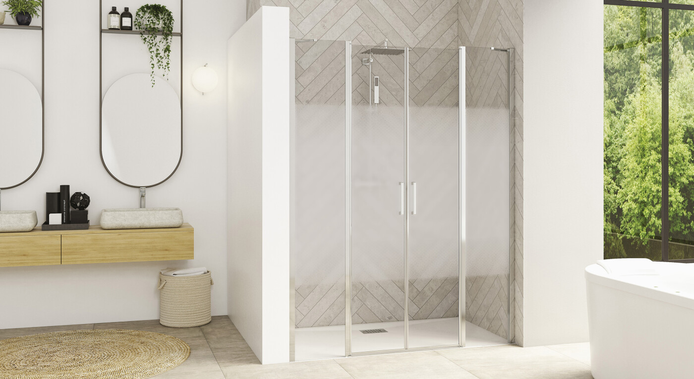 Smart Design 2P XXL sans seuil - profilé chromé - verre cosmos - 2900x1585